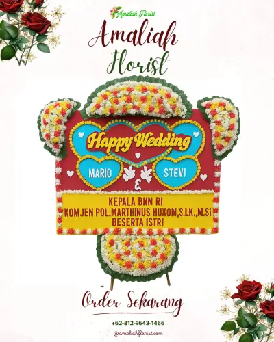 Karangan Papan Bunga Pernikahan di Wanajaya
